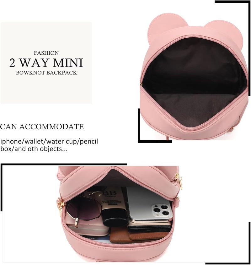 KL928 Girls Mini Backpack Bowknot Polka Dot Cute Small Daypacks Convertible Shoulder Bag Purse for Women - Image 5